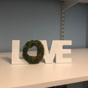 Wood LOVE Sign w/Moss covered Heart hand painted